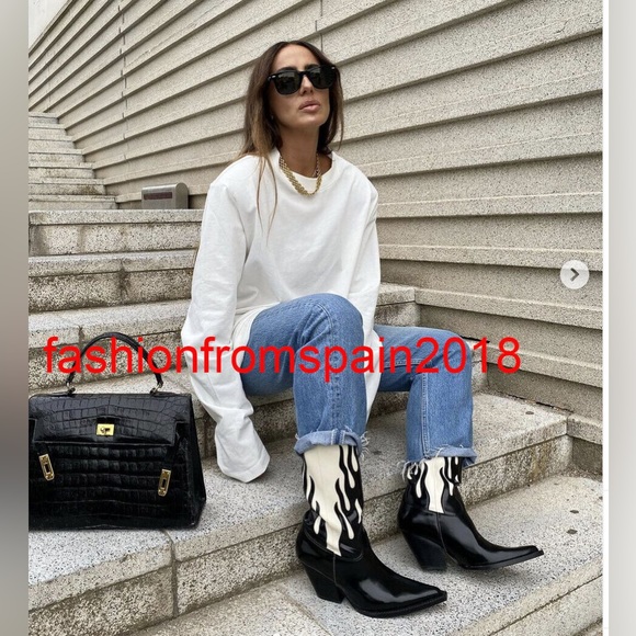 Zara Shoes Zara Contrasting Flame Cowboy Boots Poshmark